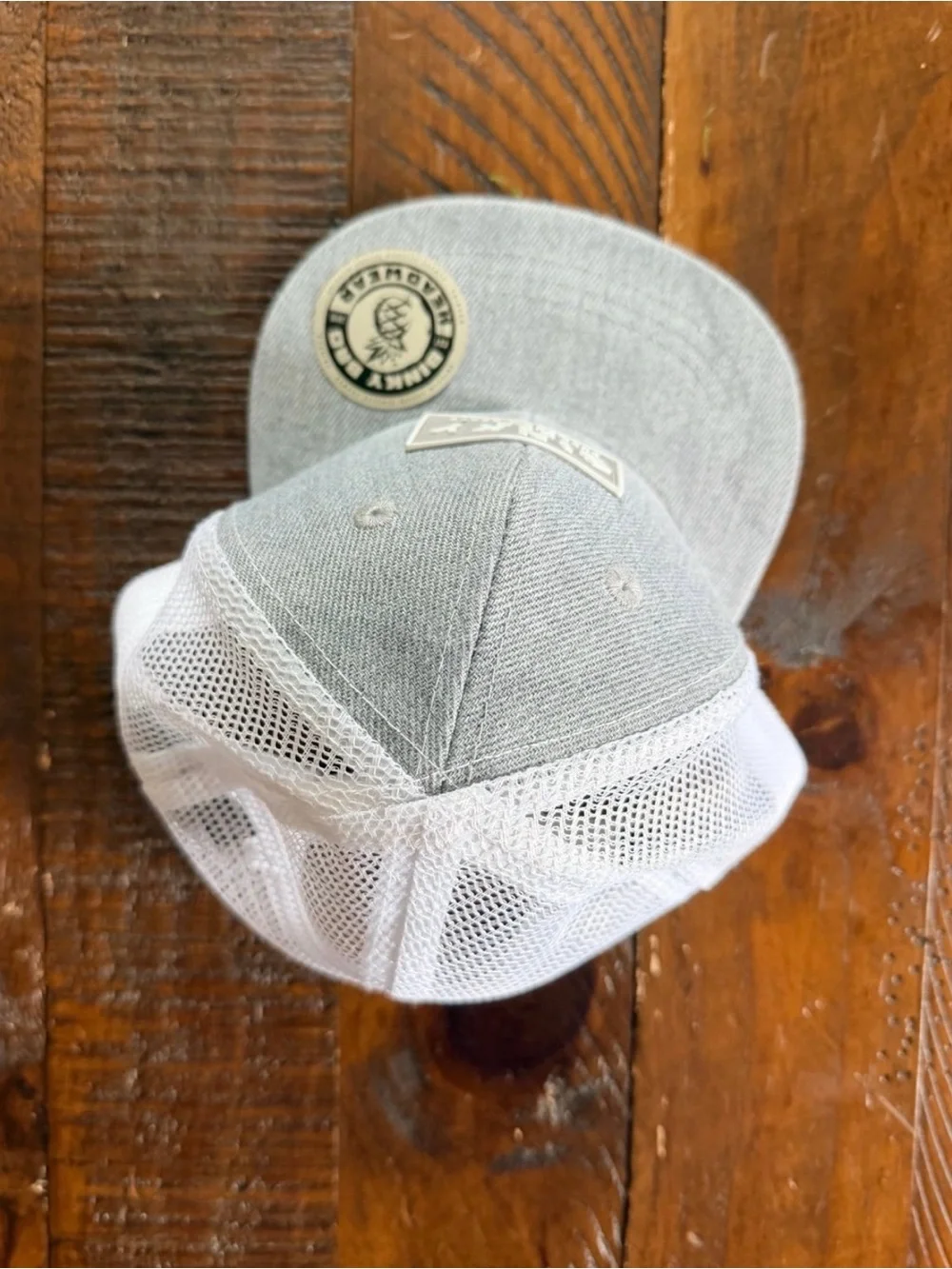 Two Infant Binky Bro Patch Trucker Hats - Black/Suede and Gray/White